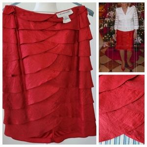 Like New Beautiful Victor Costa Shimmery Ruffle Red Skirt, sz 8
